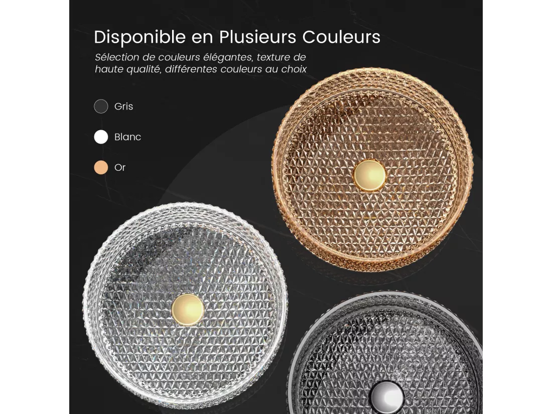EMKE Vasque à Poser Ronde, 360 x 360 x 112 mm, Lavabo en Verre Transparent, Design Montage sur Comptoir