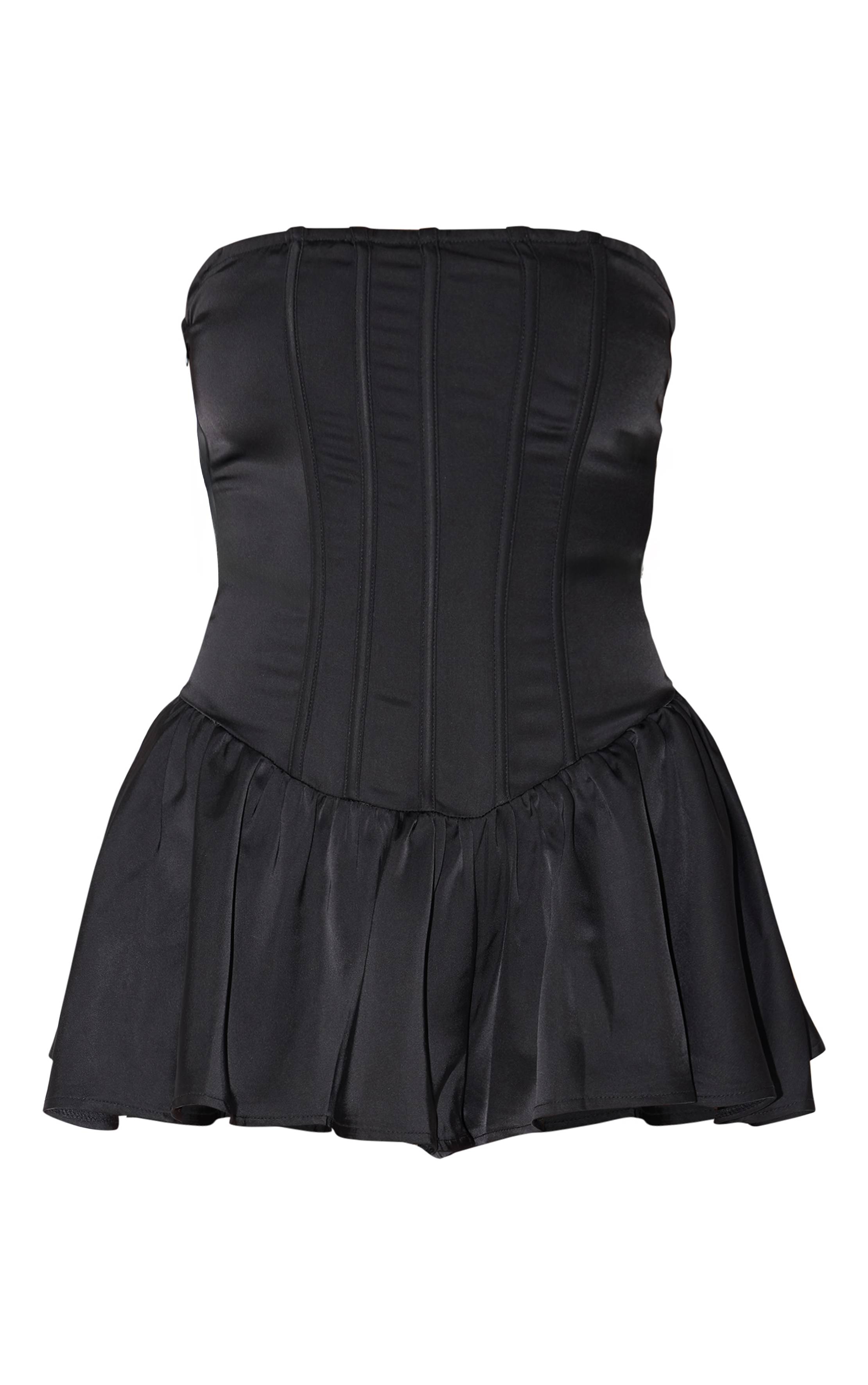 Noir Combi-short Bustier Satiné Avec Détails Corset