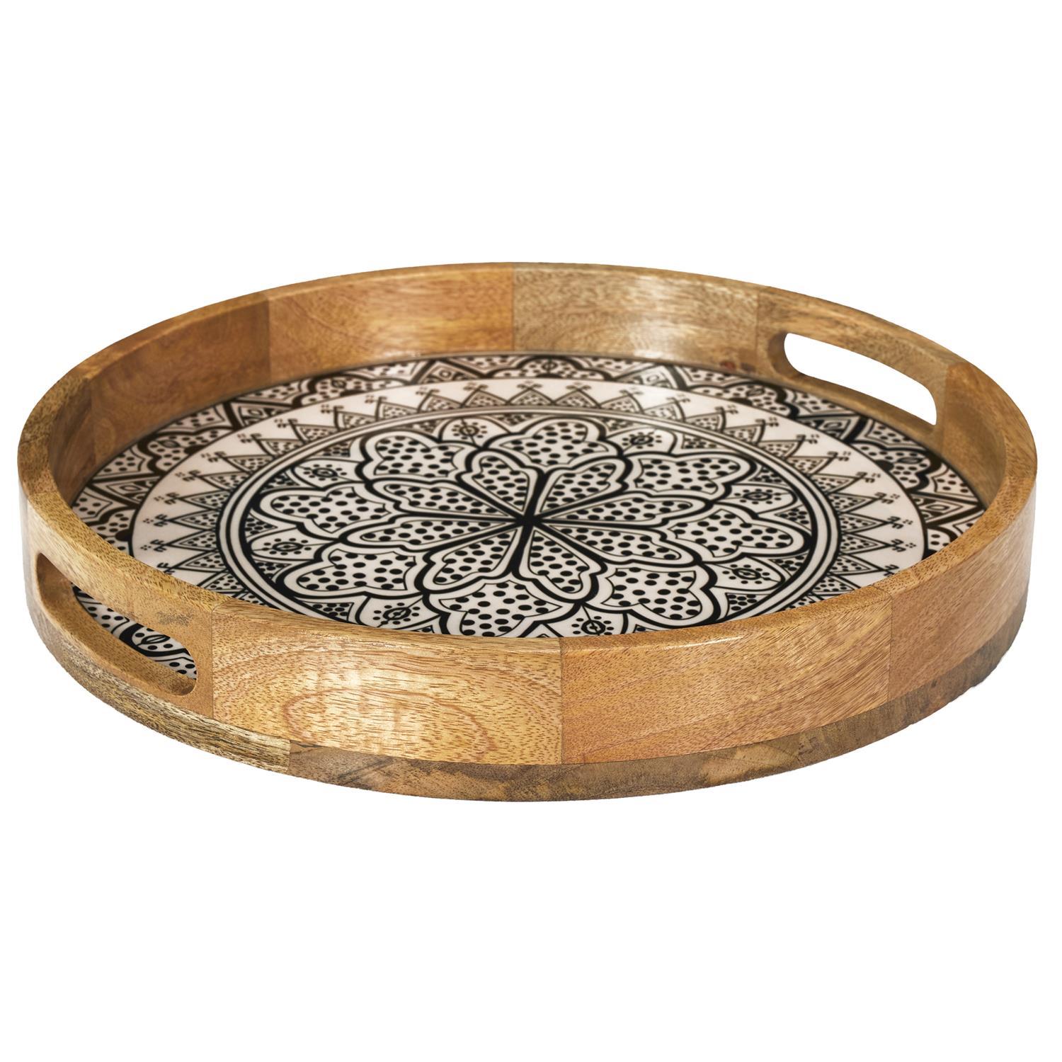 PLATEAU ROND MANGUIER DUNE NOIR 35CM