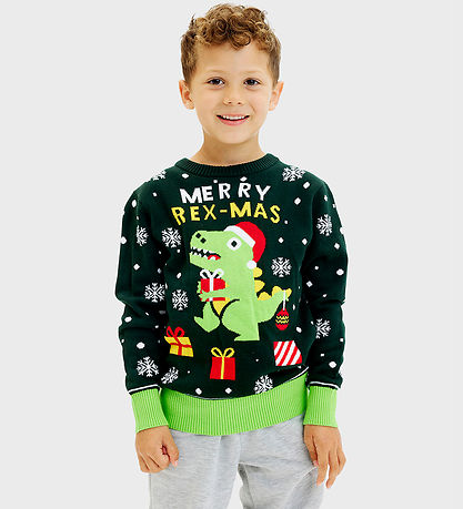 Jule-Sweaters Bluse - Sweet Christmas Dino -  Grøn