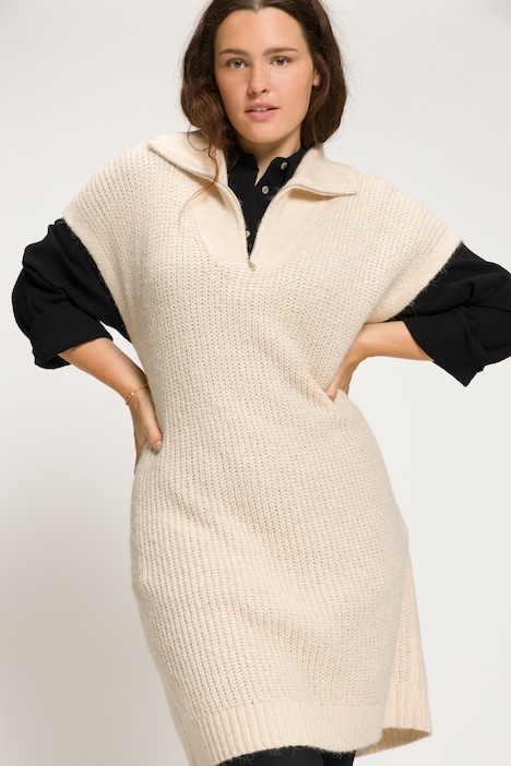 Long Pullunder, oversized, Feinstrick, Stehkragen, Zipper