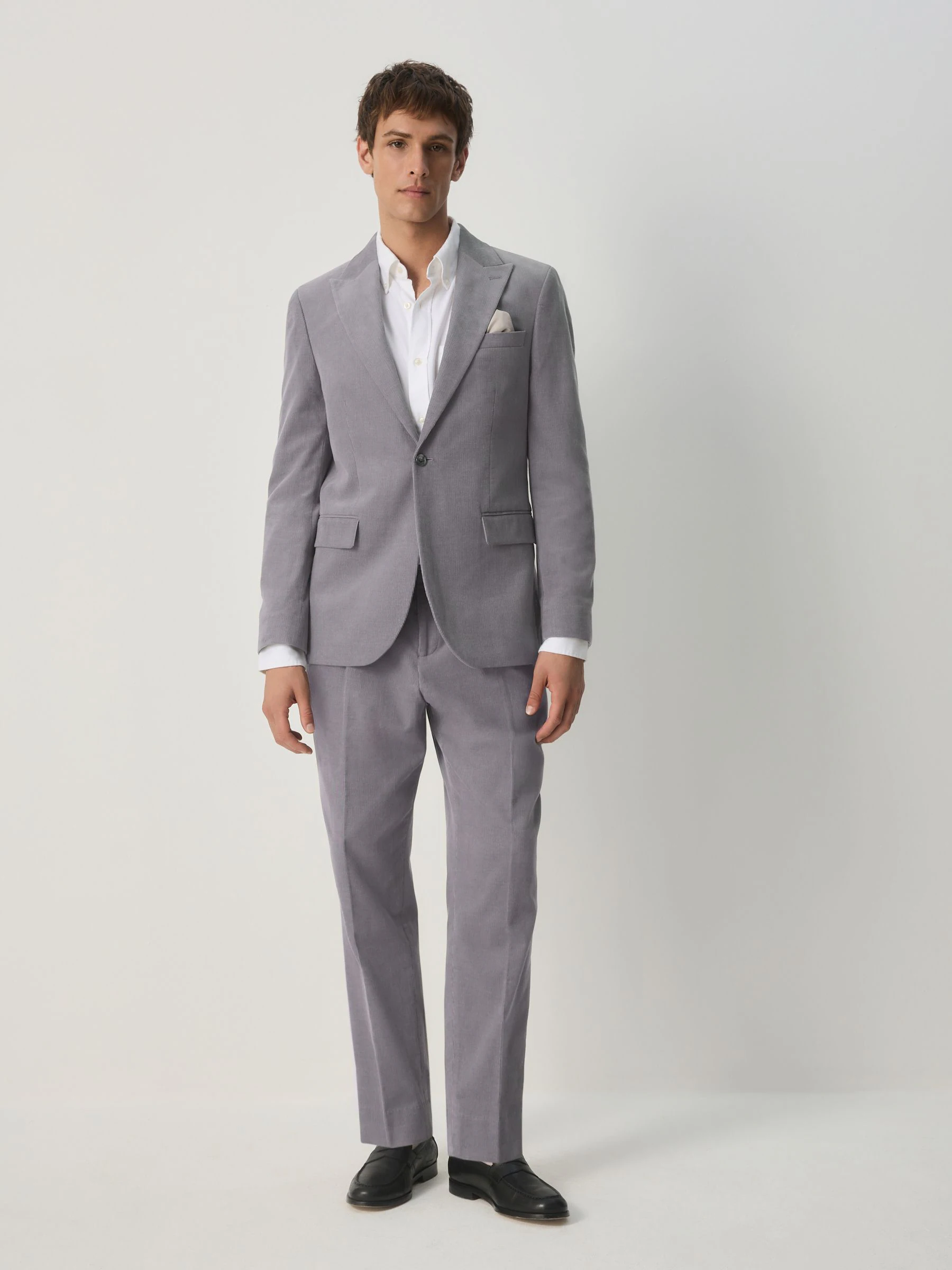 Lichtgrijs - Slim-fit corduroy colbert