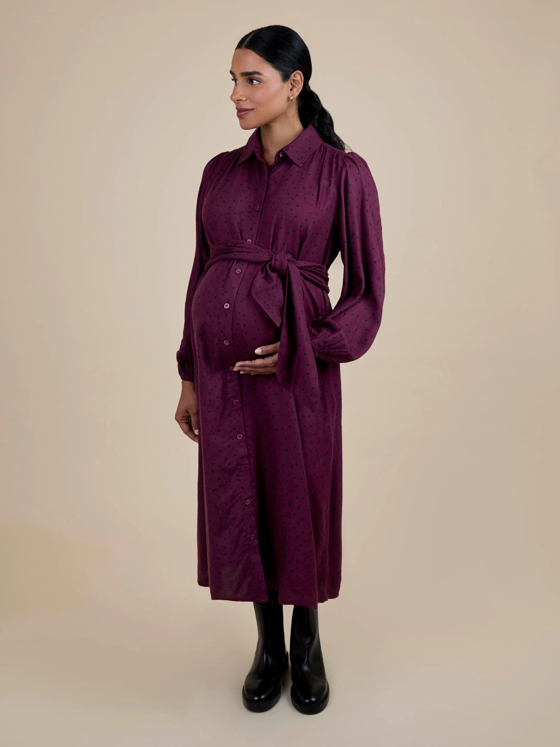 JoJo Maman Bébé Spot Maternity Midi Shirt Dress With Tie