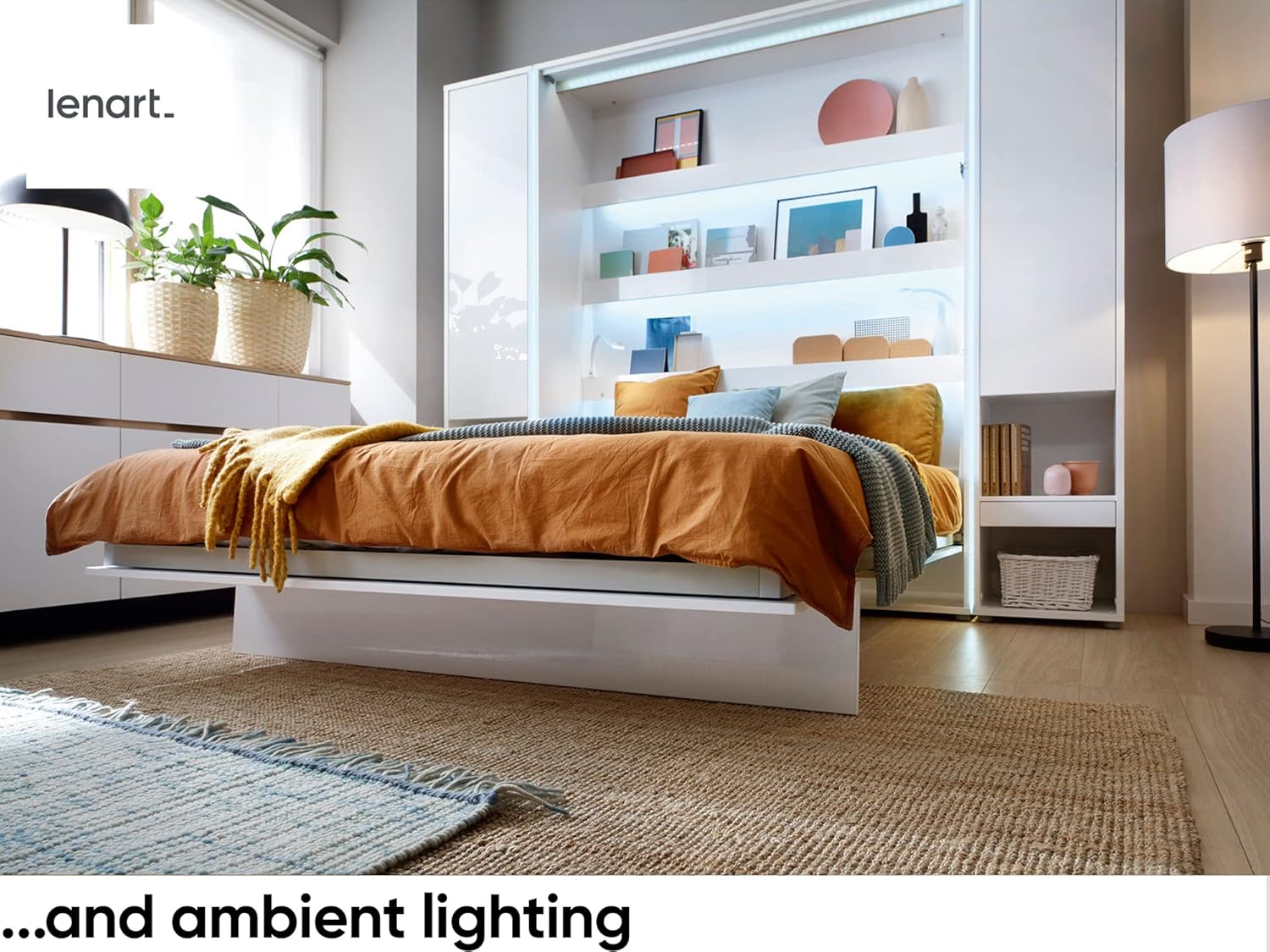 MEBLINI Schrankbett Bed Concept - Wandbett mit Lattenrost - Klappbett mit Schrank - Wandklappbett - Murphy Bed - Bettschrank - BC-13-180x200cm Vertikal - Weiß Hochglanz/Weiß