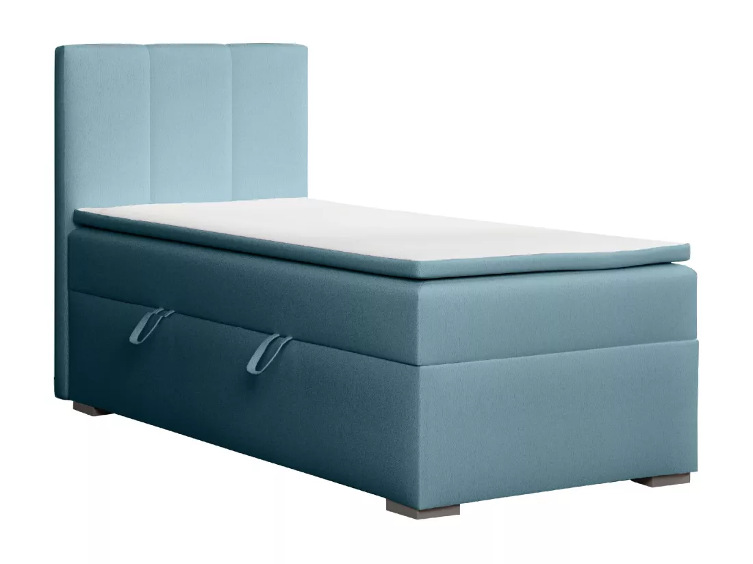 LIT SIMPLE avec tiroir de rangement et surmatelas, côté gauche Monaco Mini 90x200 cm, Soft 08 (Bleu pastel)