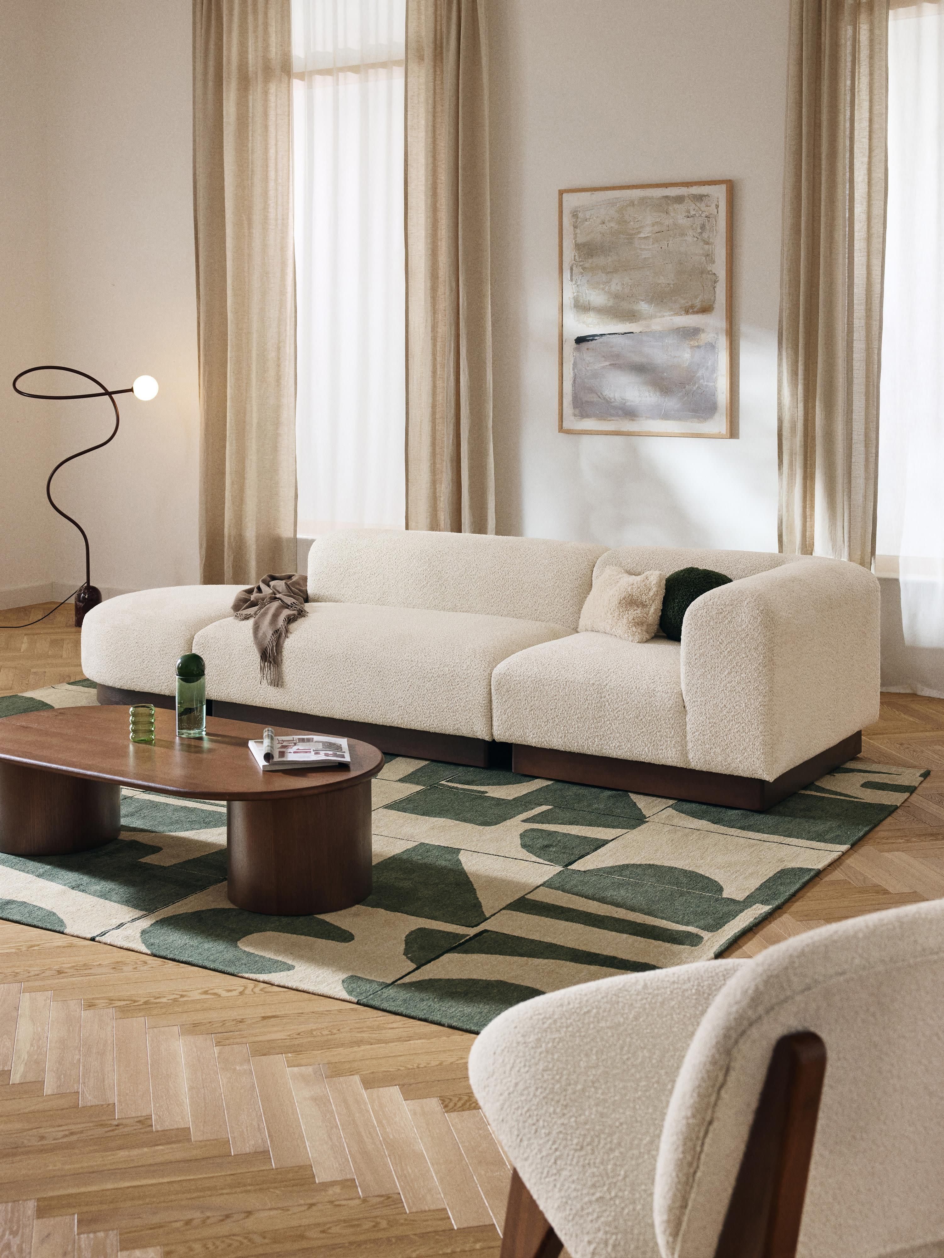 Modulaire chaise longue Natalie van teddy-bouclé met poef (links/rechts)