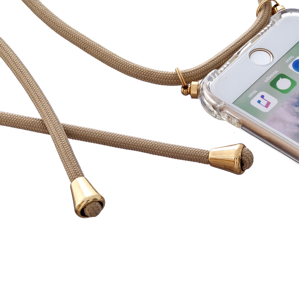 iPhone SE (2022/2020) / 8 / 7 Necklace Gummi Hülle Air Cushion Fallschutz   Handykette (150cm) - Beige / Gold