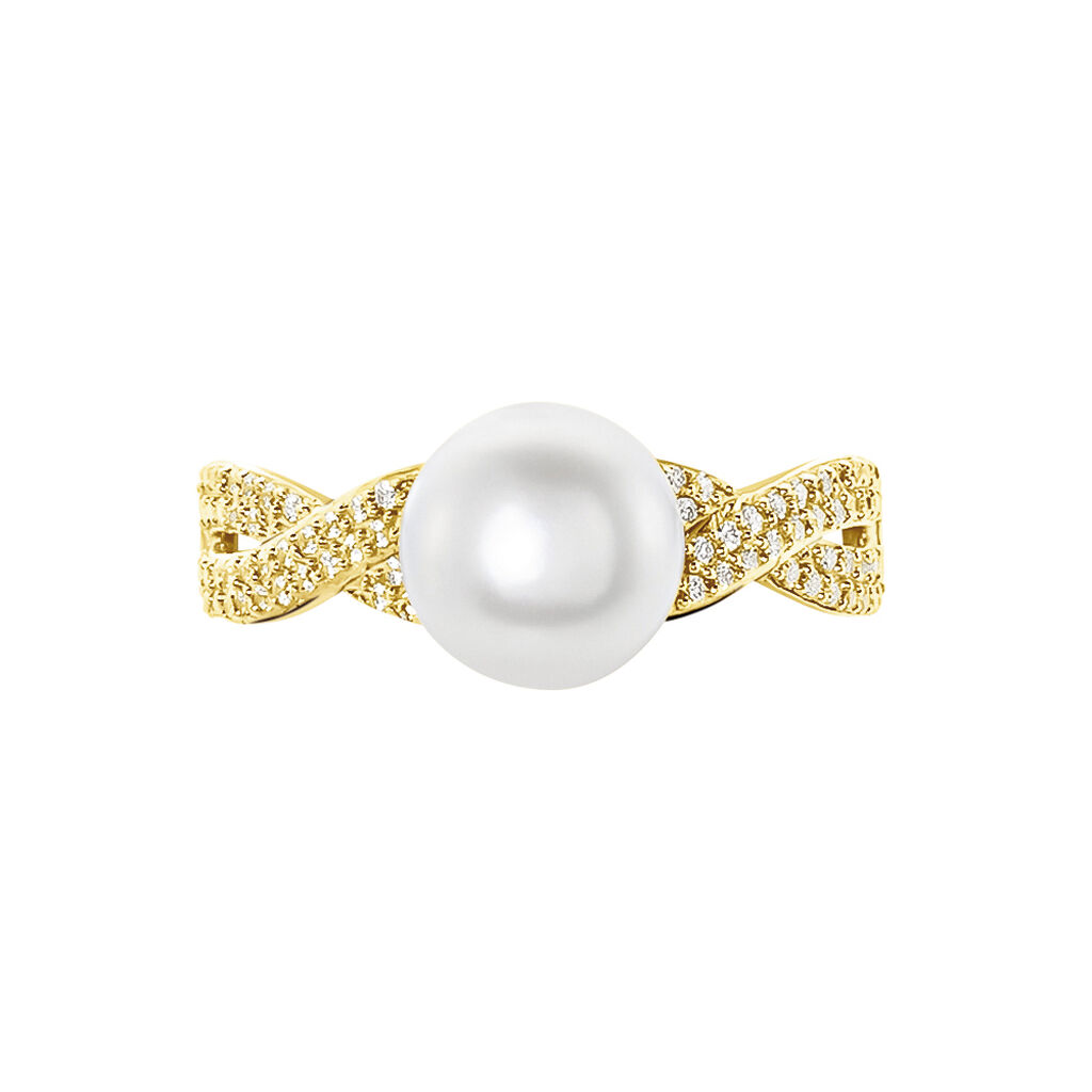 Bague Maria-theresa Or Jaune Perle De Culture Et Oxyde De Zirconium