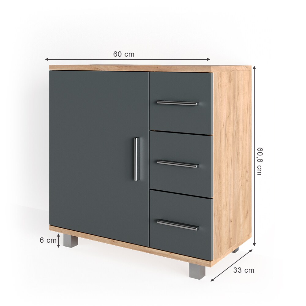 Vicco Waschtischunterschrank Ilias Badschrank Badezimmerschrank Waschbeckenunterschrank Unterstellschrank Eiche Anthrazit