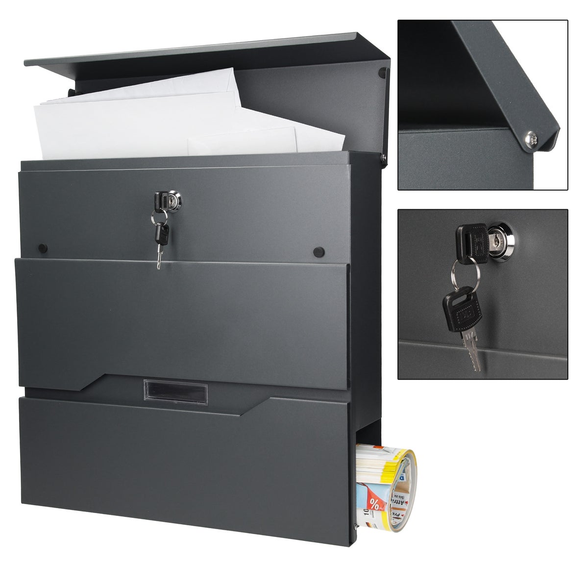 ECD Germany vrijstaande brievenbus met krantenvak, design brievenbus met post, brievenbussysteem, brievenbusstandaard zilver, hoogte 120cm, brievenbus antraciet 37x11x36,5cm, roestvrij staal, poedercoating