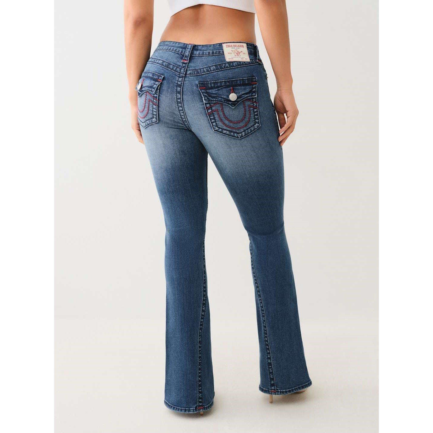 True Religion TR Joey Big T Mid Rise Flare Jeans Womens