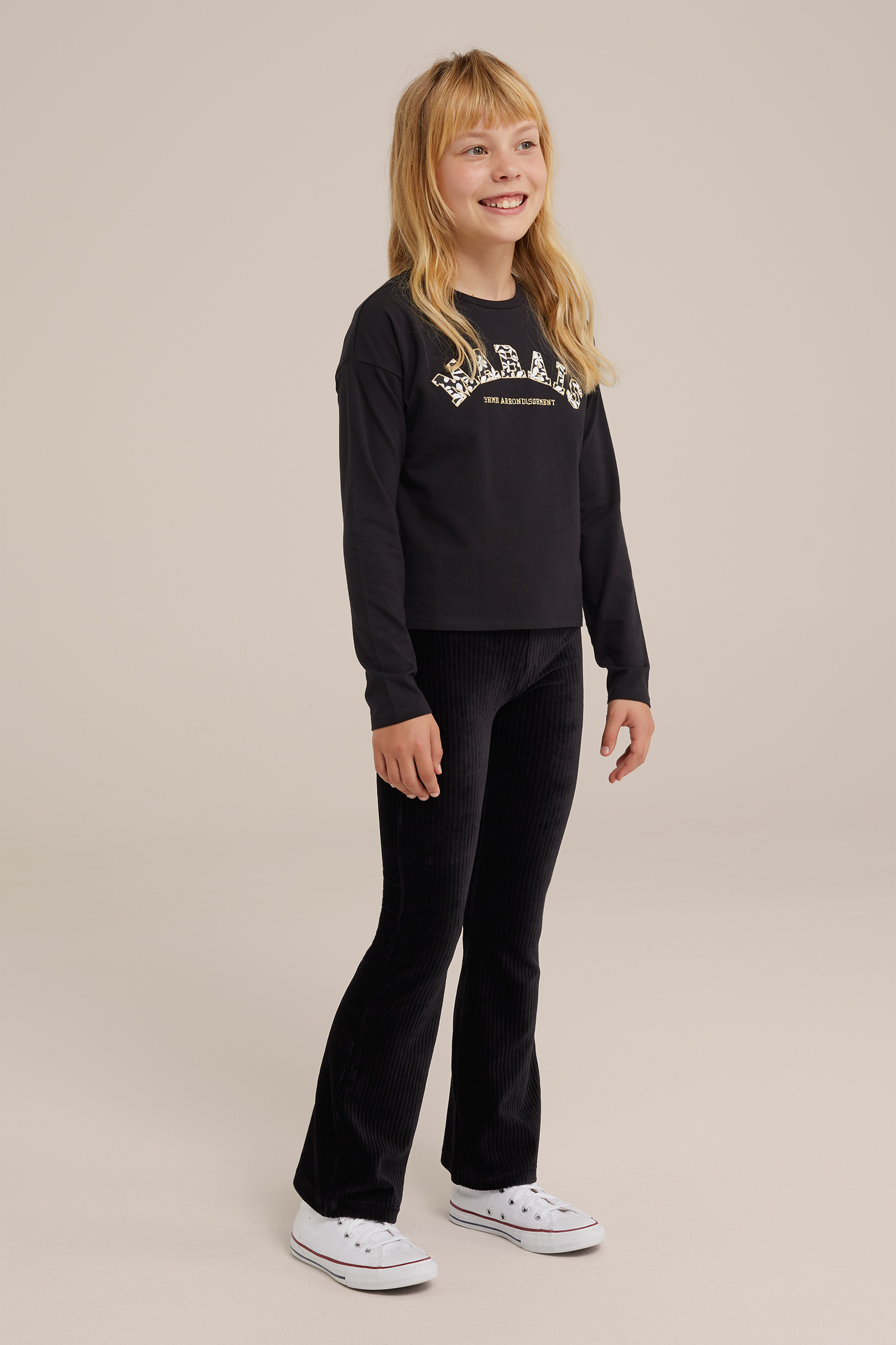 Meisjes velvet flared legging van ribstof WE Fashion Zwart