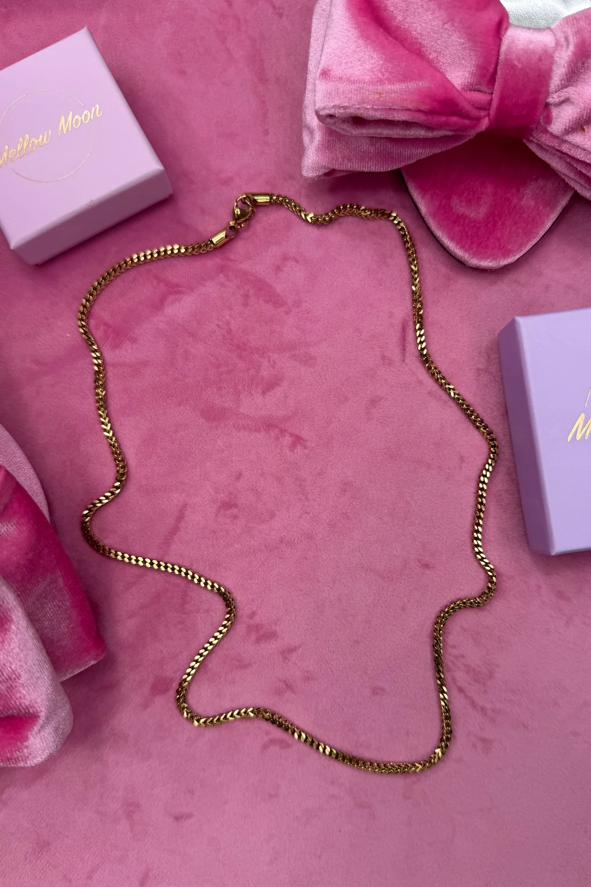 Mellow Moon Necklace Figaro Mesh F9023 forgyldt