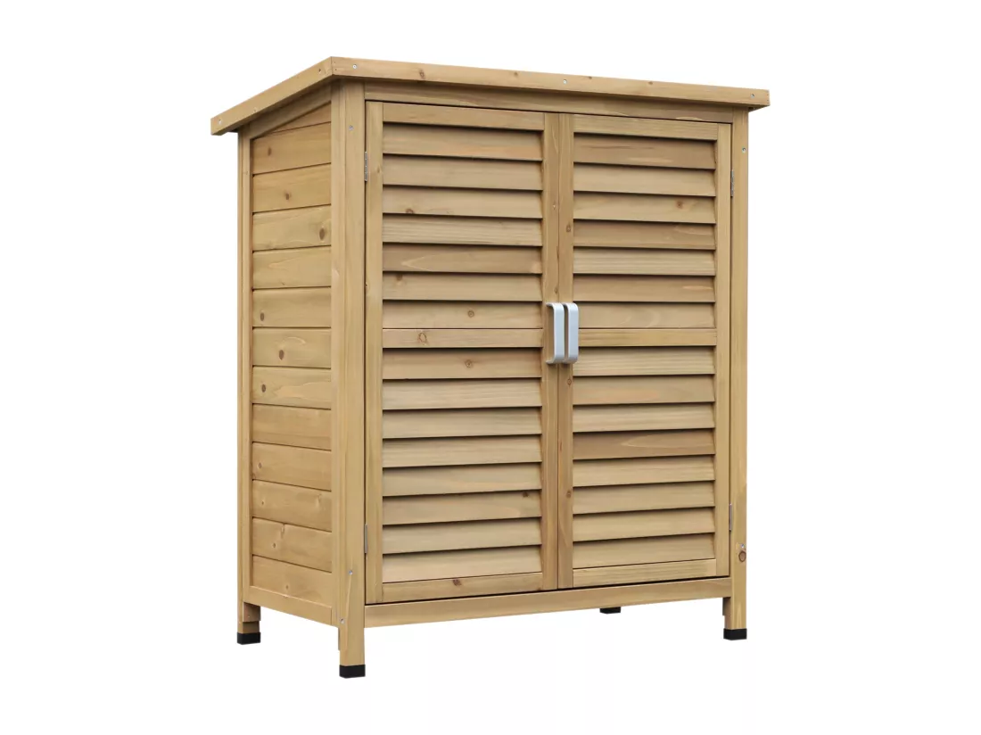 Armoire de jardin abri jardin remise pour outils sur pied dim. 87L x 46l x 96H cm étagère portes persiennes toit bitumé bois sapin autoclave vert