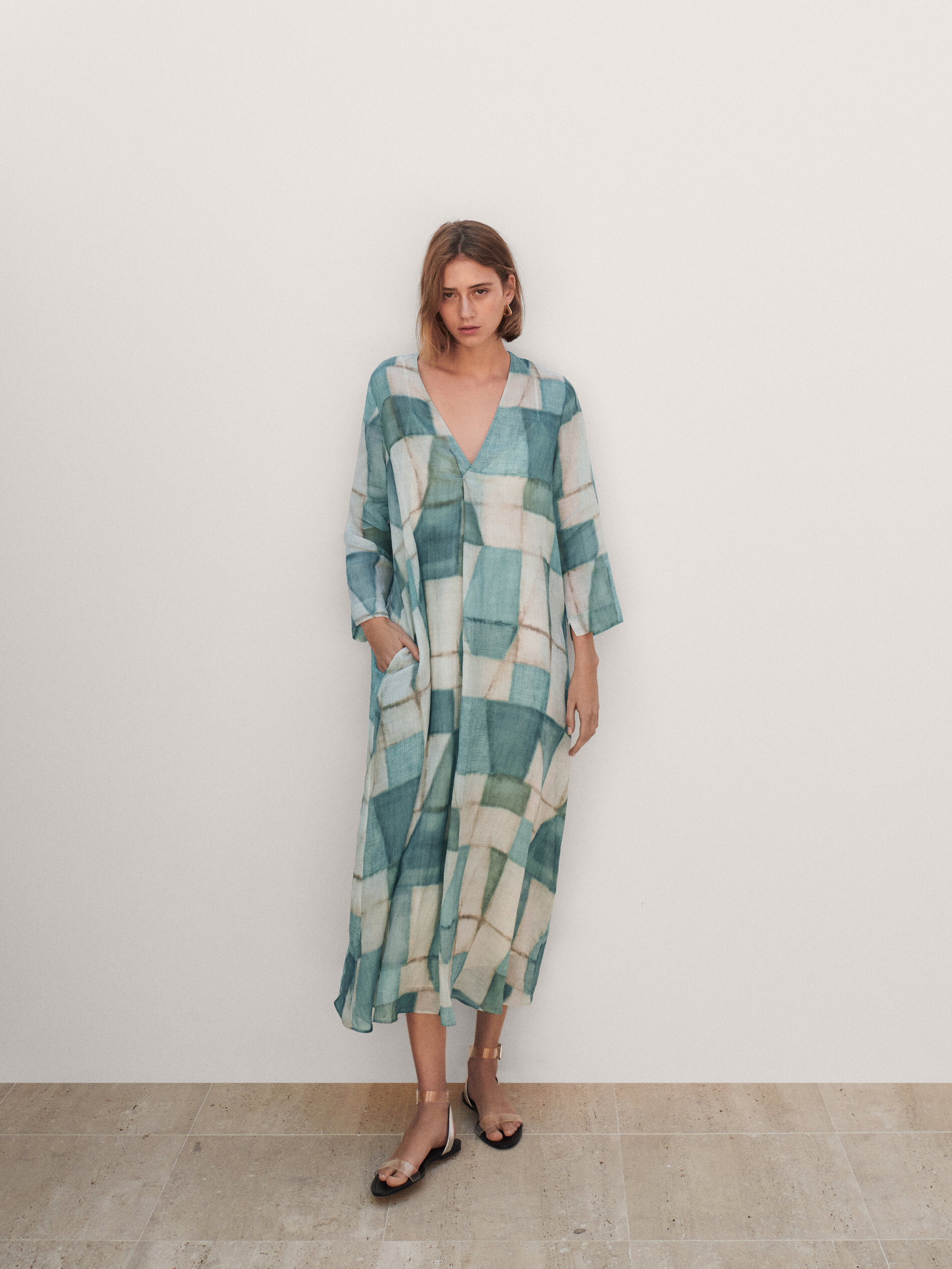Vestido Ramio com estampa geométrica - AZUL