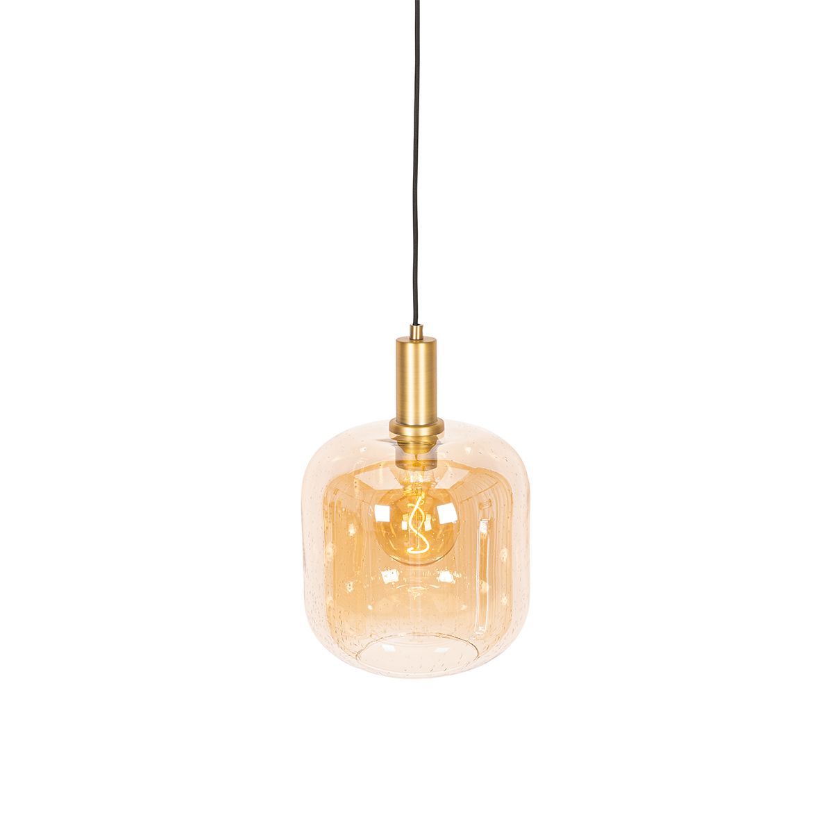 Design hanglamp zwart met messing en amber glas - Zuzanna
