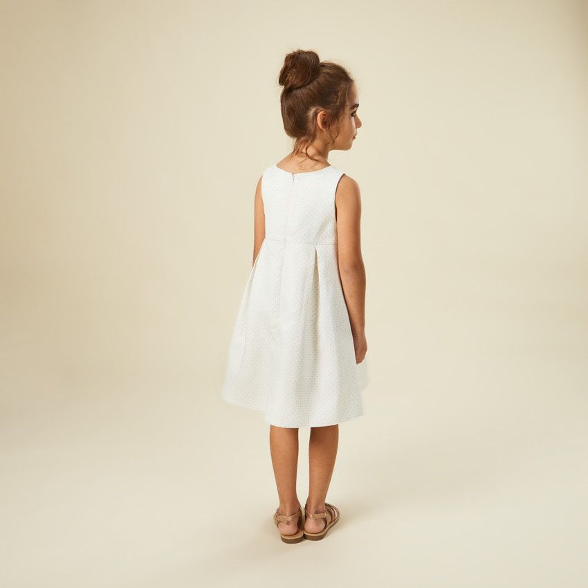 Robe de cérémonie en jacquard avec nœud pour fille - Ecru