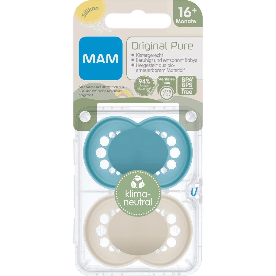 MAM Schnuller Original Pure Silikon, 2 Stk., blaubeige, 16+ Monate