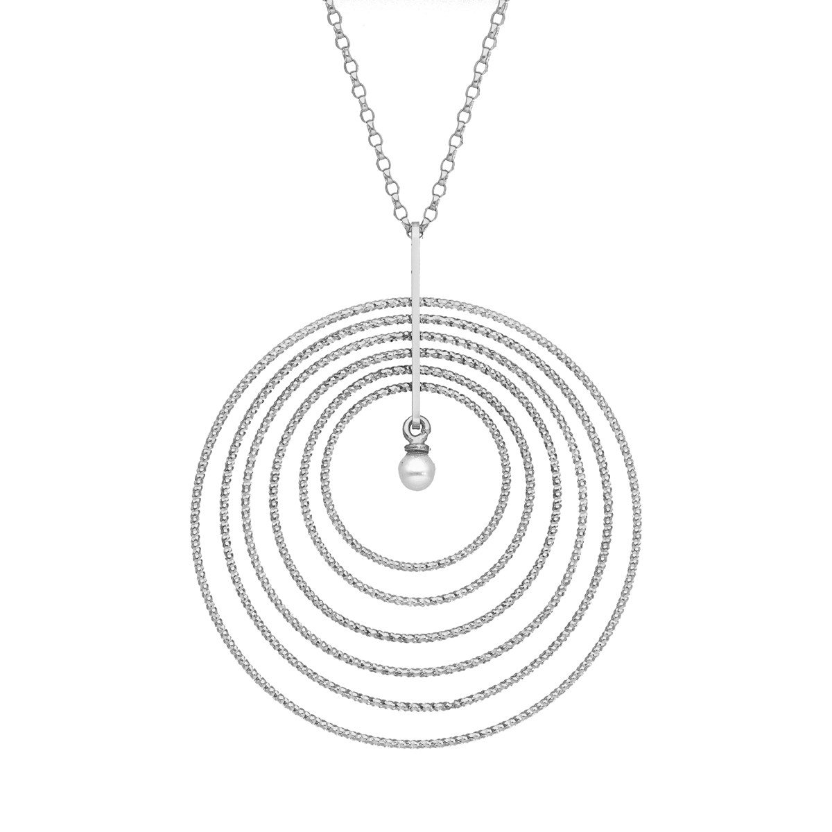 Collier En Argent Rhodié Multi Rond Avec Perle Naturelle45 mmcm