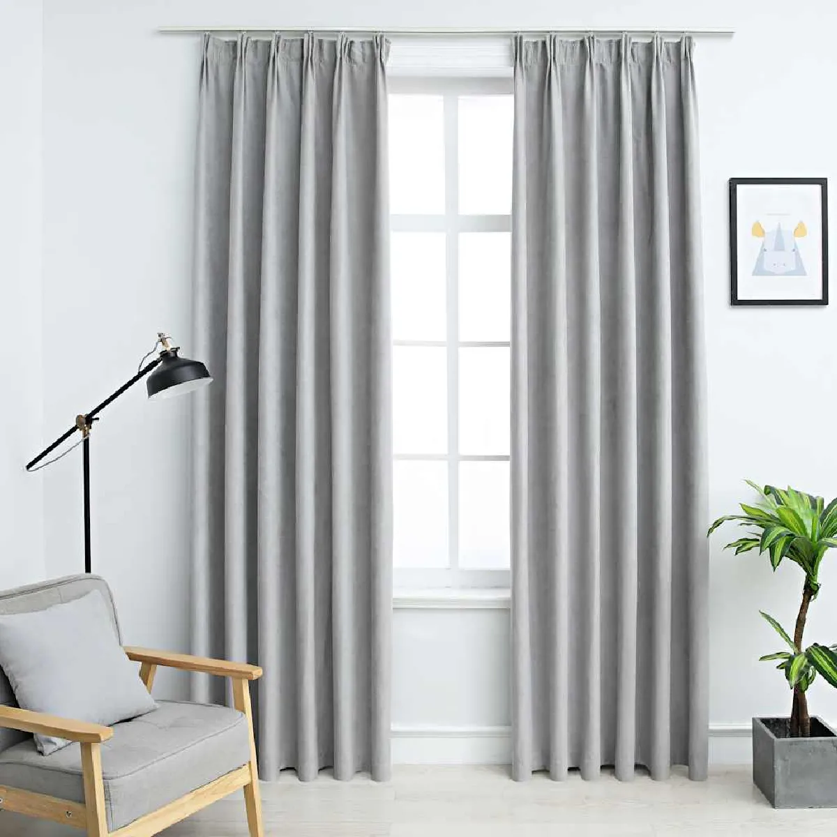 vidaXL Rideaux occultants avec crochets - Gris