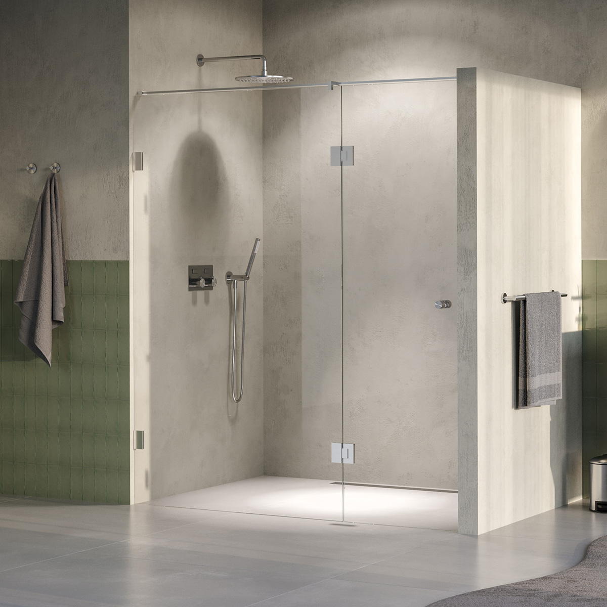 Brauer Void Carving profielloze nisdeur 170cm met draaideur 70cm aan glas RVS geborsteld PVD