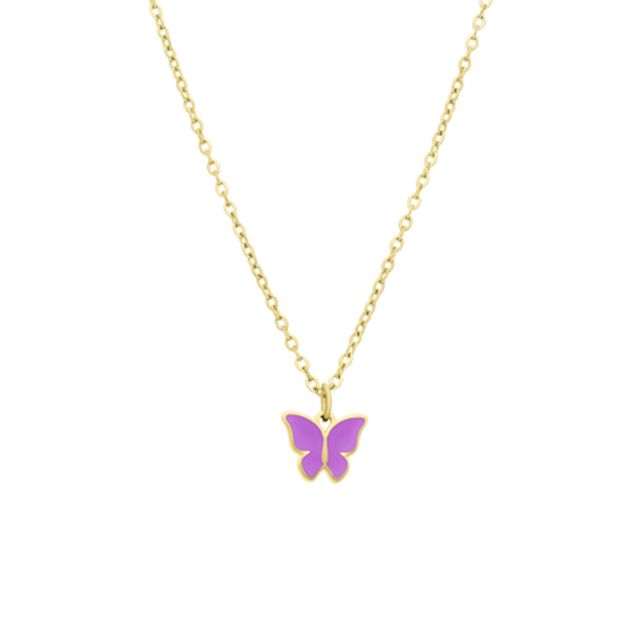 Stalen goldplated ketting met vlinder violet