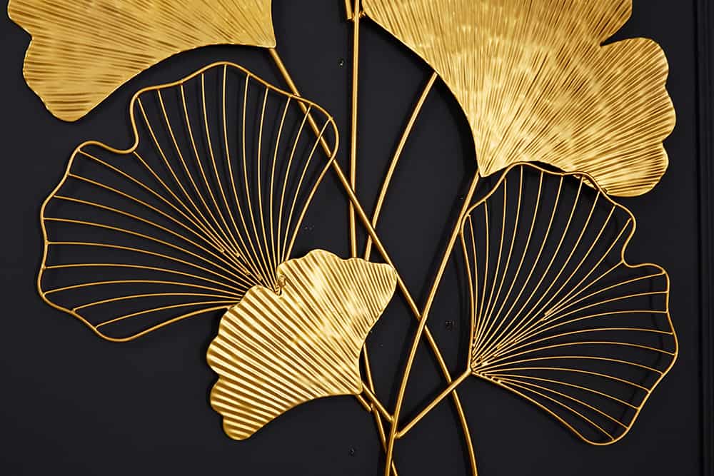 Elegante Wanddeko GINKGO 110cm gold in filigraner Blattform