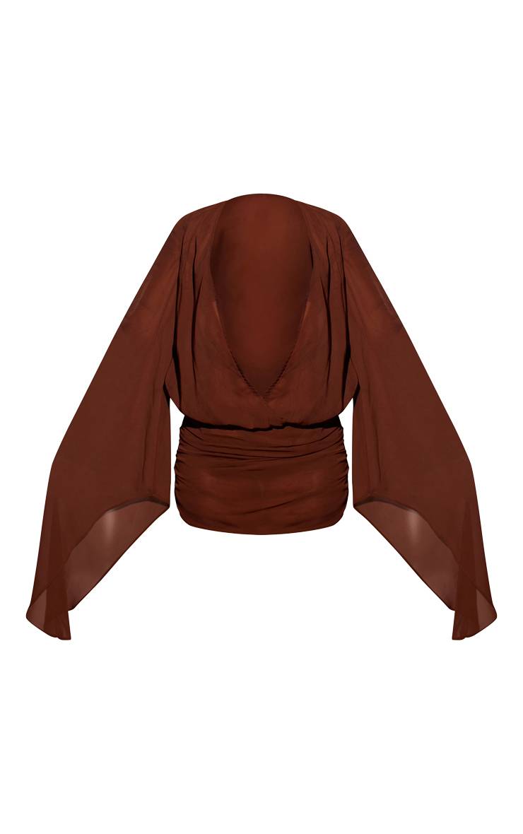 Chocolat Robe De Plage Mini En Mousseline À Décolleté Plongeant