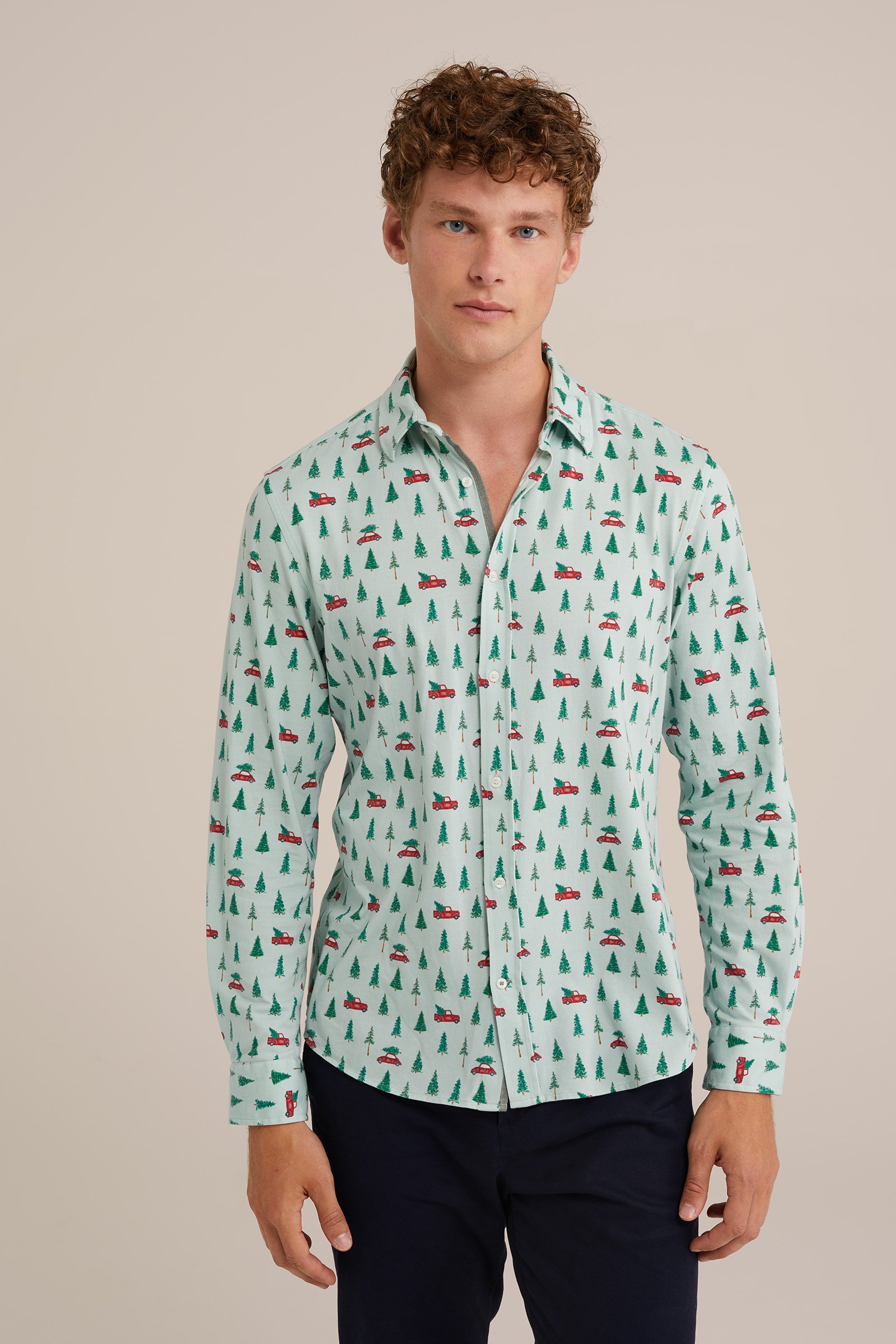 jersey overhemd met feestlijke print WE Fashion Mintgroen