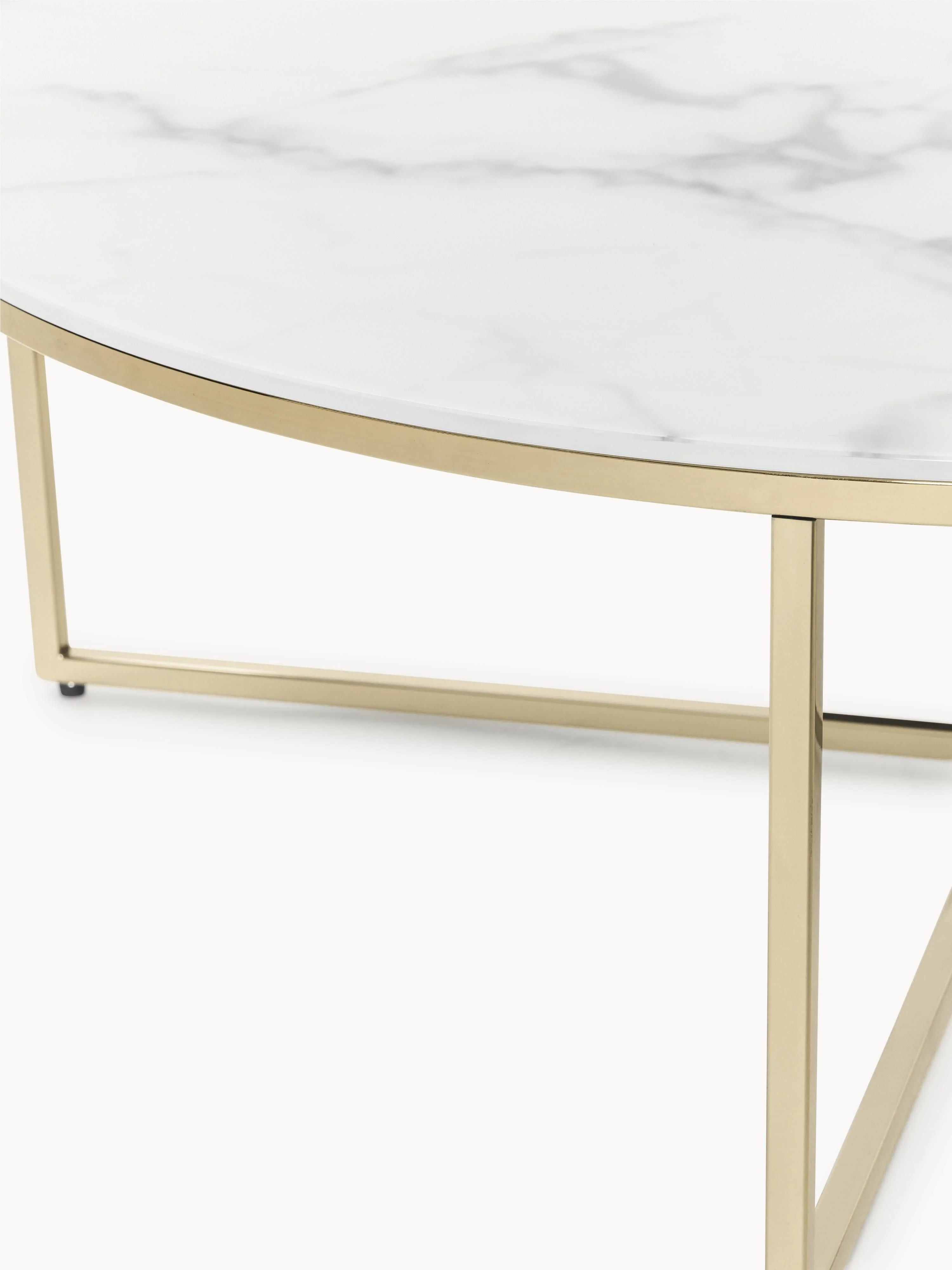Ronde XL-salontafel Antigua met glazen tafelblad in marmerlook