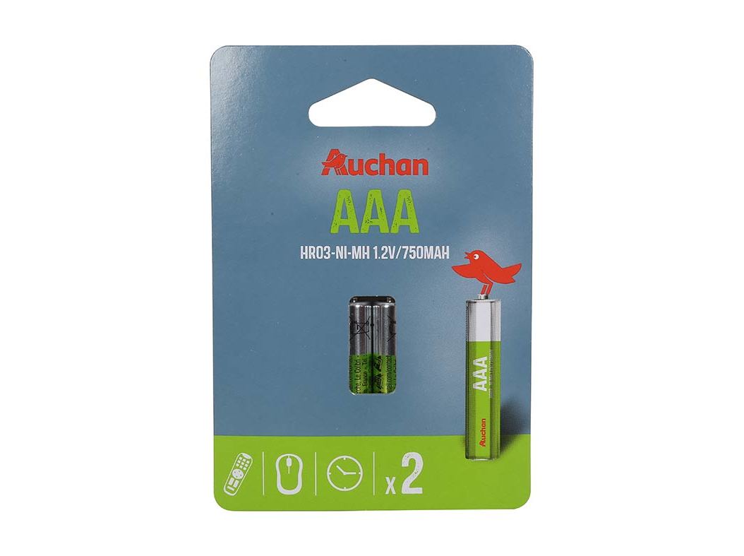 PACK 2 PILHAS RECARREGÁVEL AUCHAN BASIC AAA HR3 750MAH