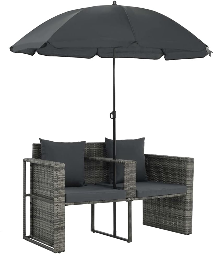 vidaXL Gartenlounge mit Sonnenschirm Poly Rattan Lounge Garnitur Gartenmöbel