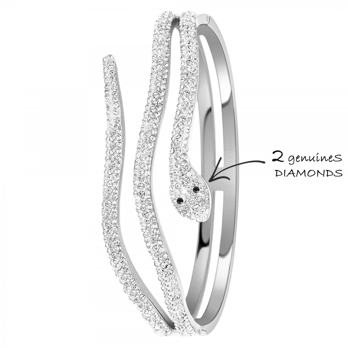 Bracelet serpent SC Crystal orné de deux véritables diamants noirs