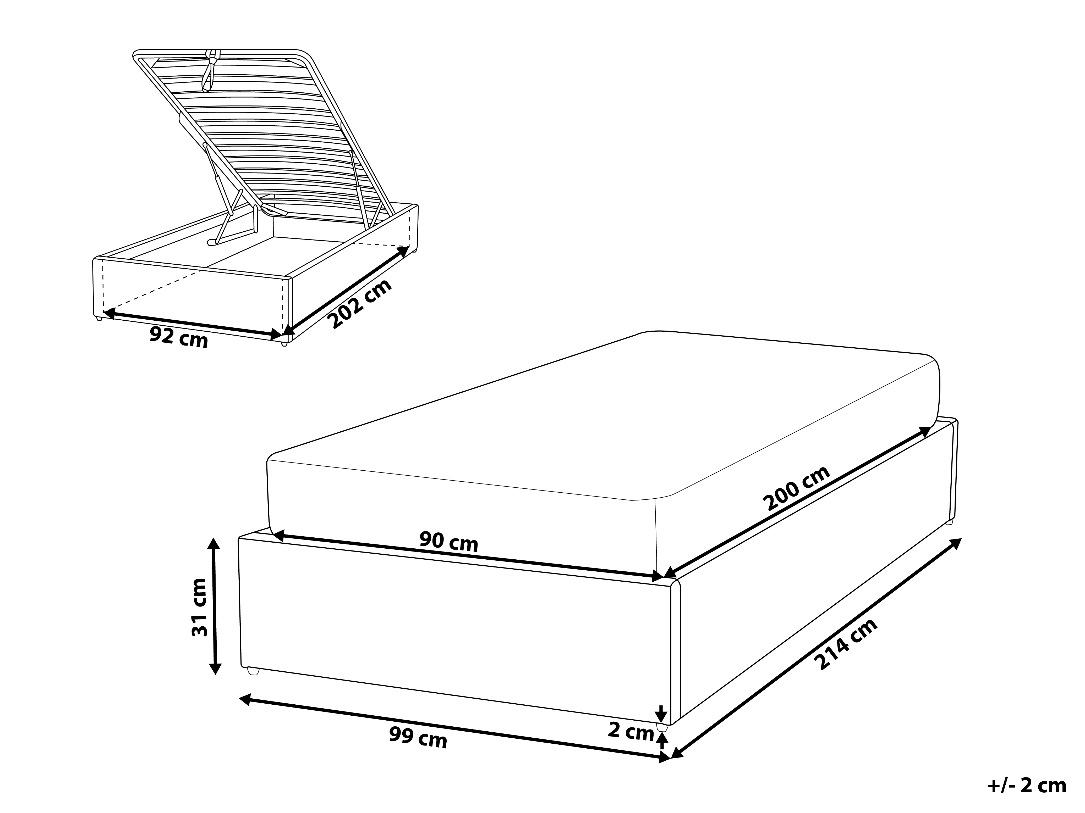 Opbergbed zonder hoofdbord Stof DINAN 90 x 200 cm Lichtgrijs