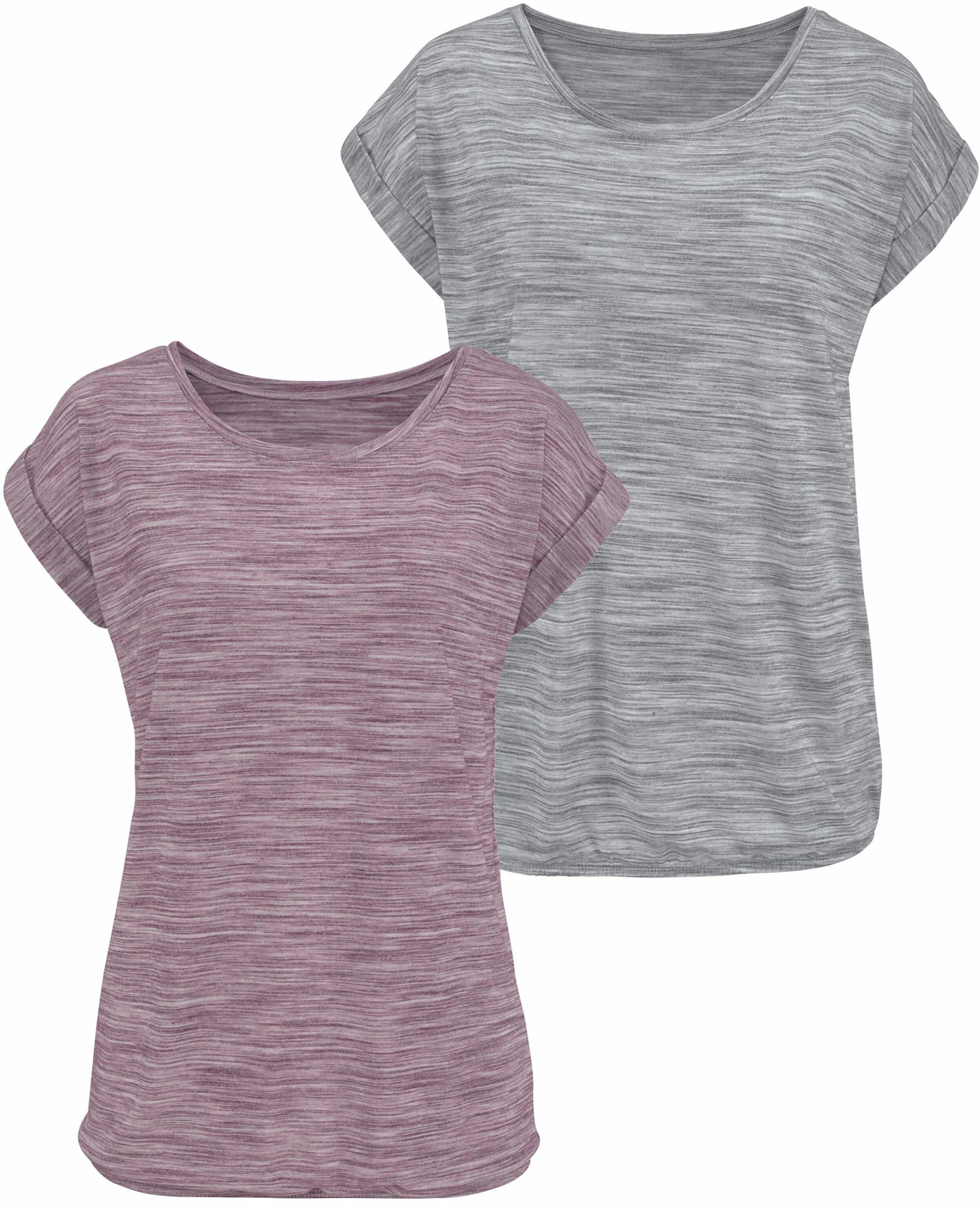 Beachtime Kurzarmshirt in beere-meliert, grau-meliert