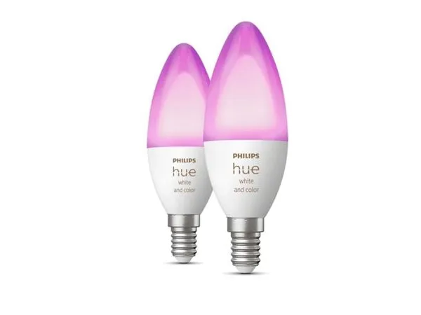 Philips Hue White and Color Ambiance - LED-lyspære - form: B39 - E14 - 4 W (tilsvarende 25 W) - klasse G - 16 millioner farver/varmt til køligt hvidt lys - 2000-6500 K (pakke med 2)