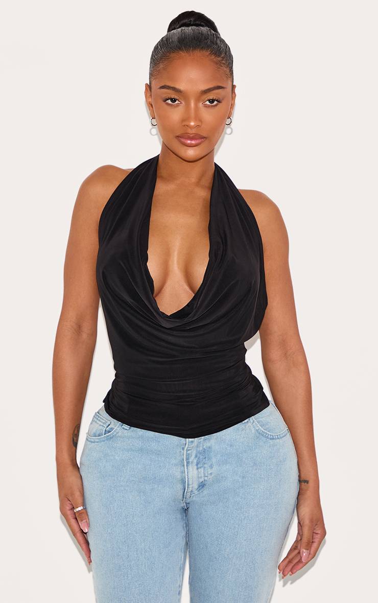 Noir Top Long Dos Nu À Col Bénitier Et Encolure Licou Shape