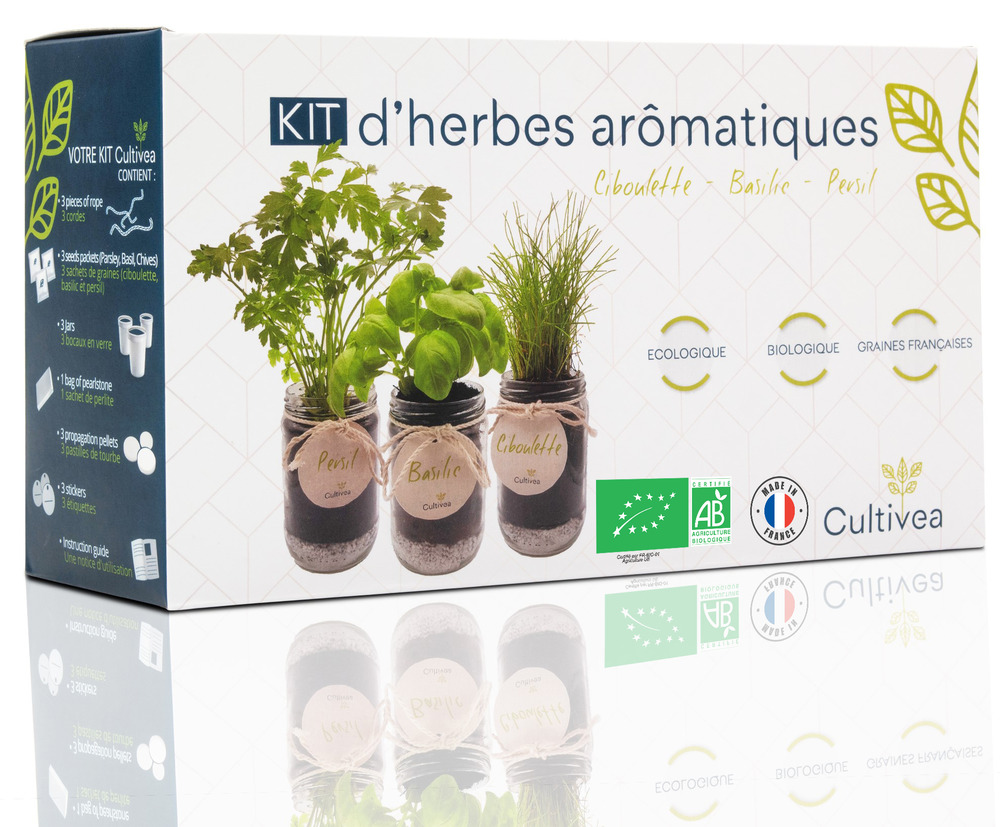 Cultivea kit prêt à pousser d’herbes aromatiques - jardin potager d’intérieur - (ciboulette, basilic persil)