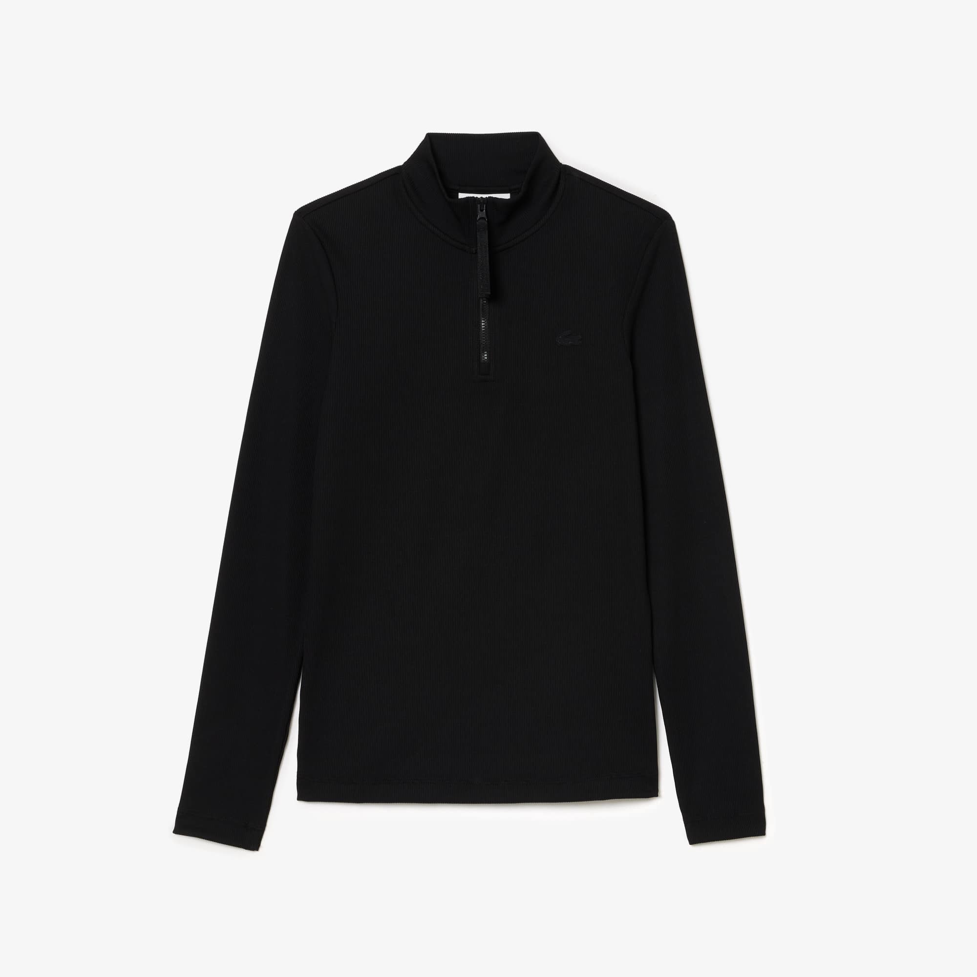 Polo manches longues col zippé en maille côtelée Manches Longues - Noir - Lacoste - Femme