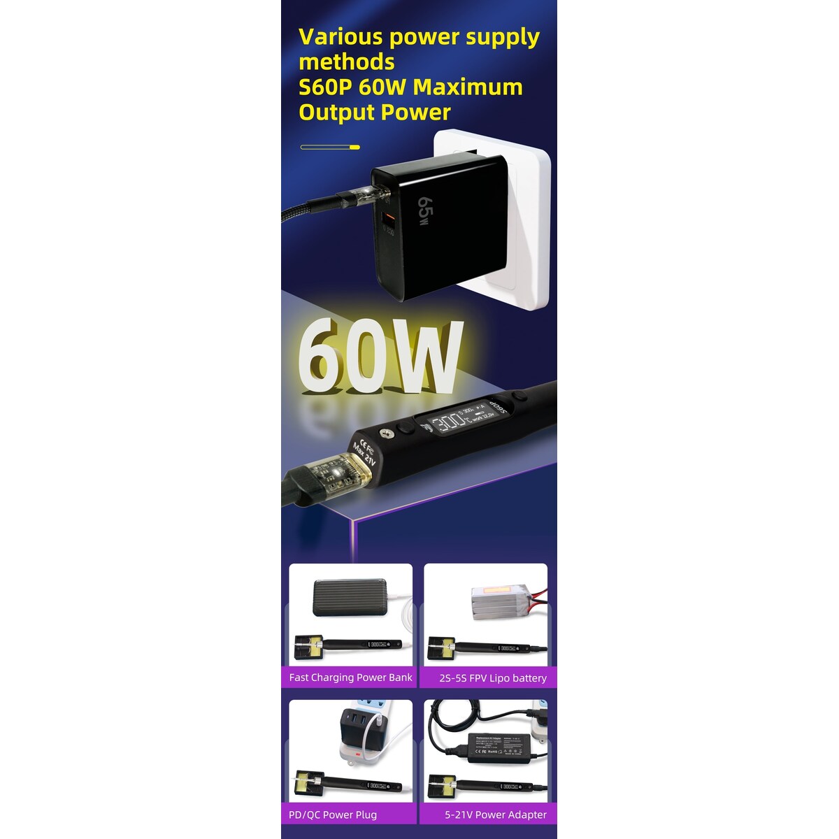 Sequre S60P Loddebolt 60W 5-21V