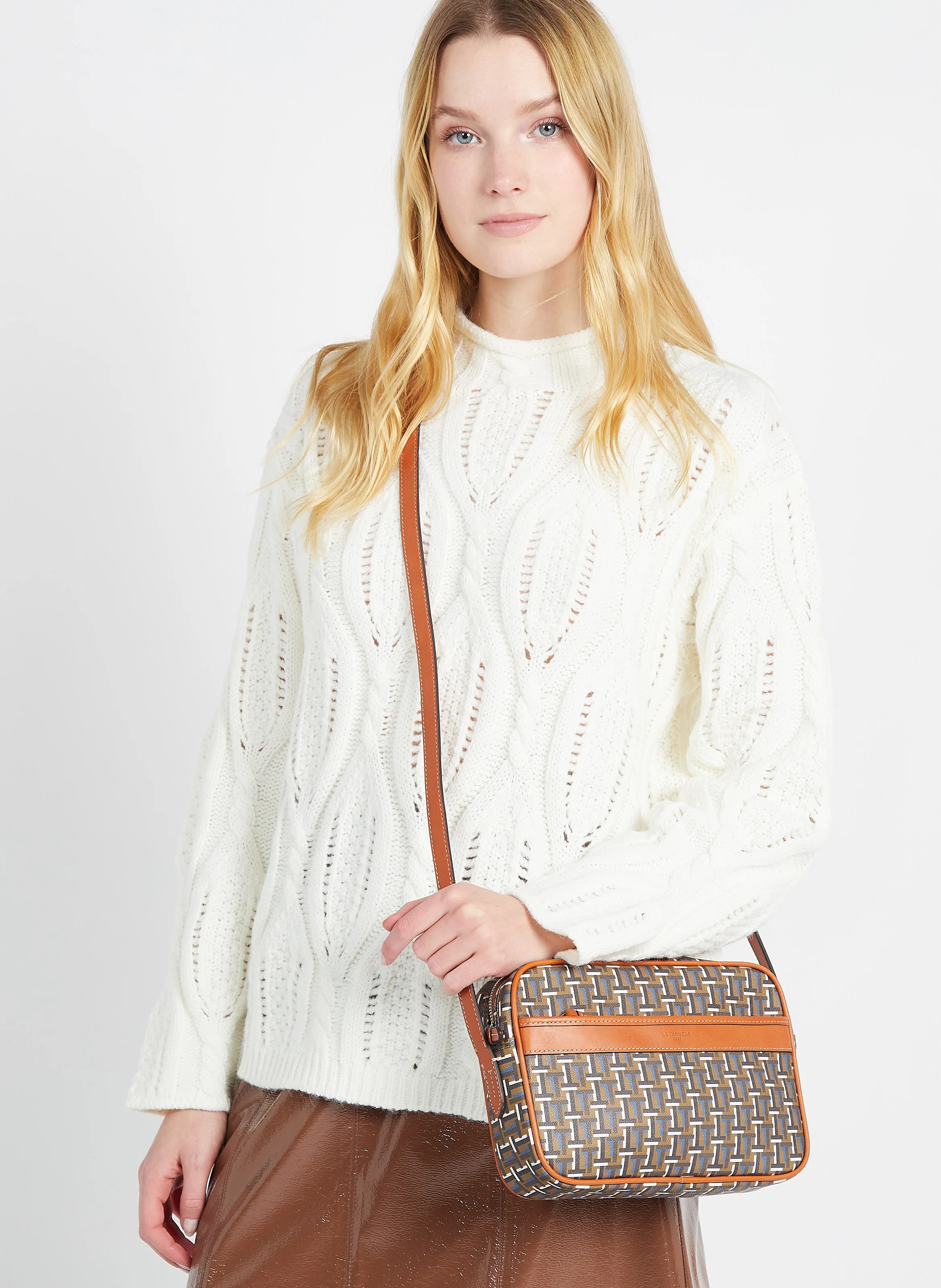 CAMILLE - Sac bandoulière imprimé en toile| Marron
