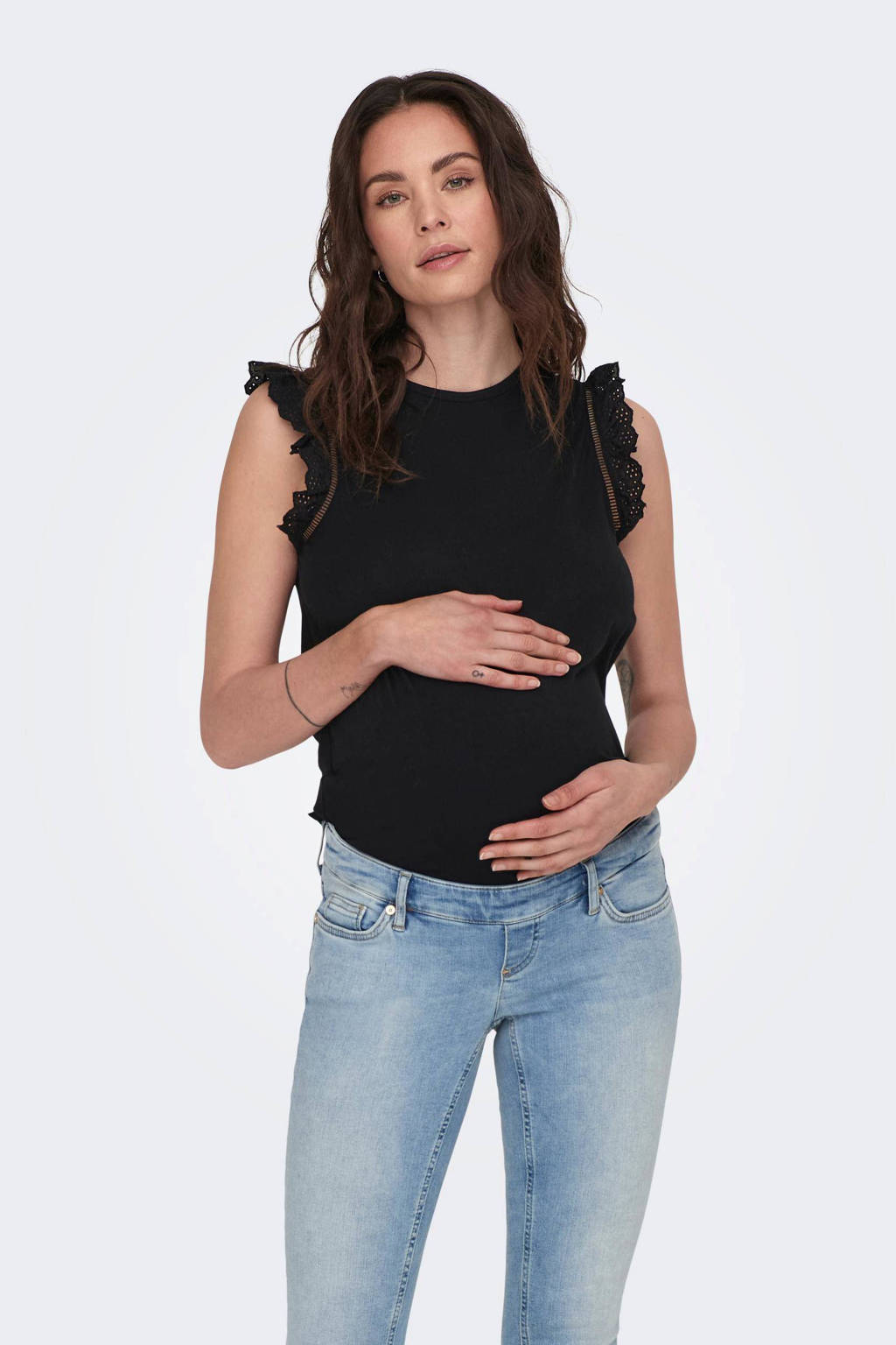 ONLY MATERNITY zwangerschapstop OLMLINDA met ruches zwart