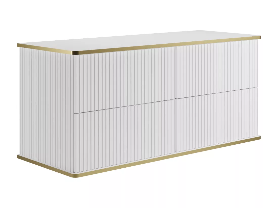 Meuble sous vasque suspendu strié liseré doré - Blanc - 120 cm - KELIZA
