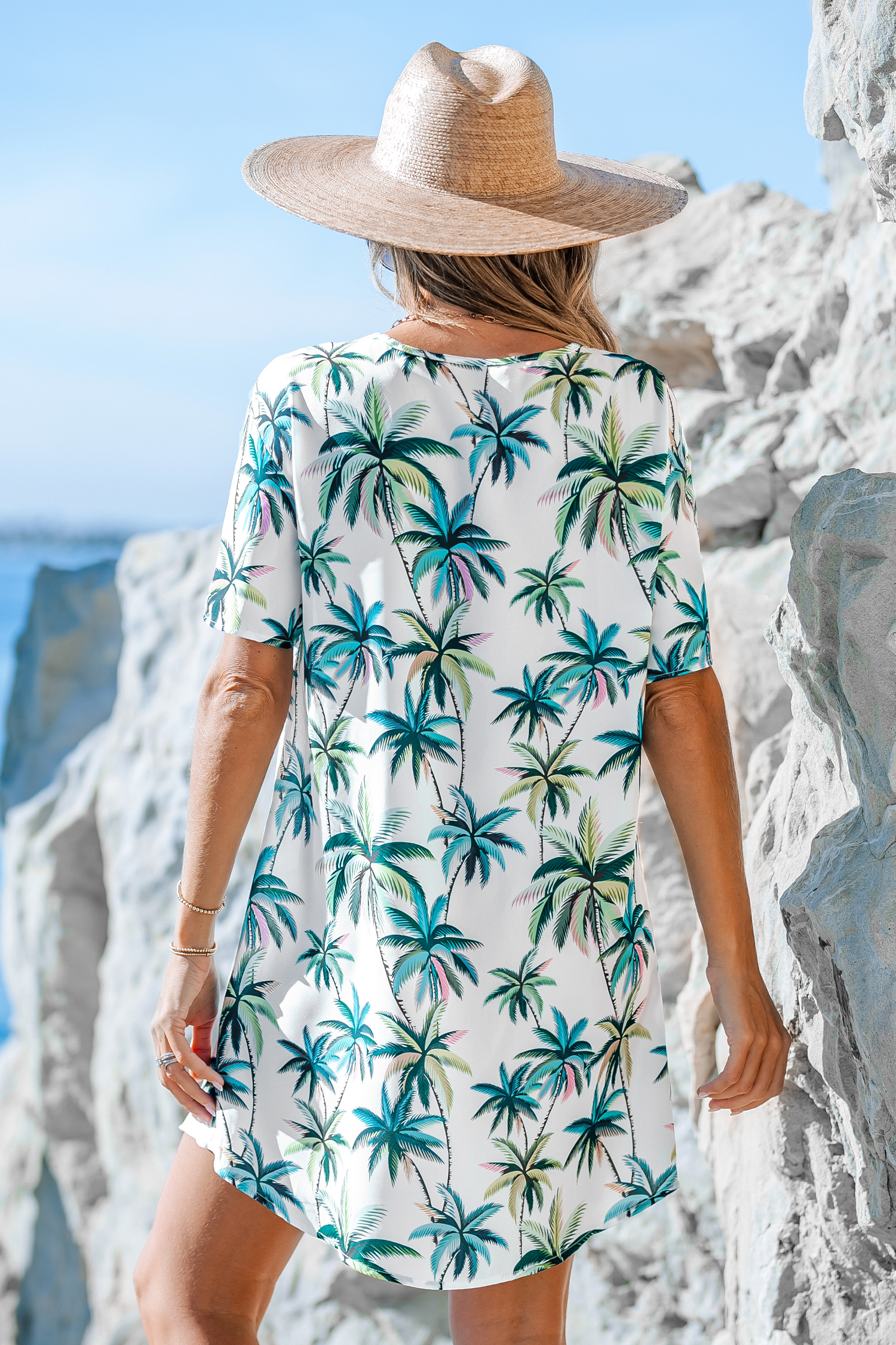 Robe mini cover up en dentelle à imprimé palmier