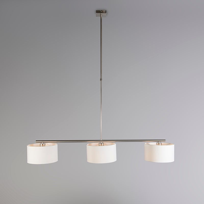 Moderne hanglamp staal met witte kappen 3-lichts - VT