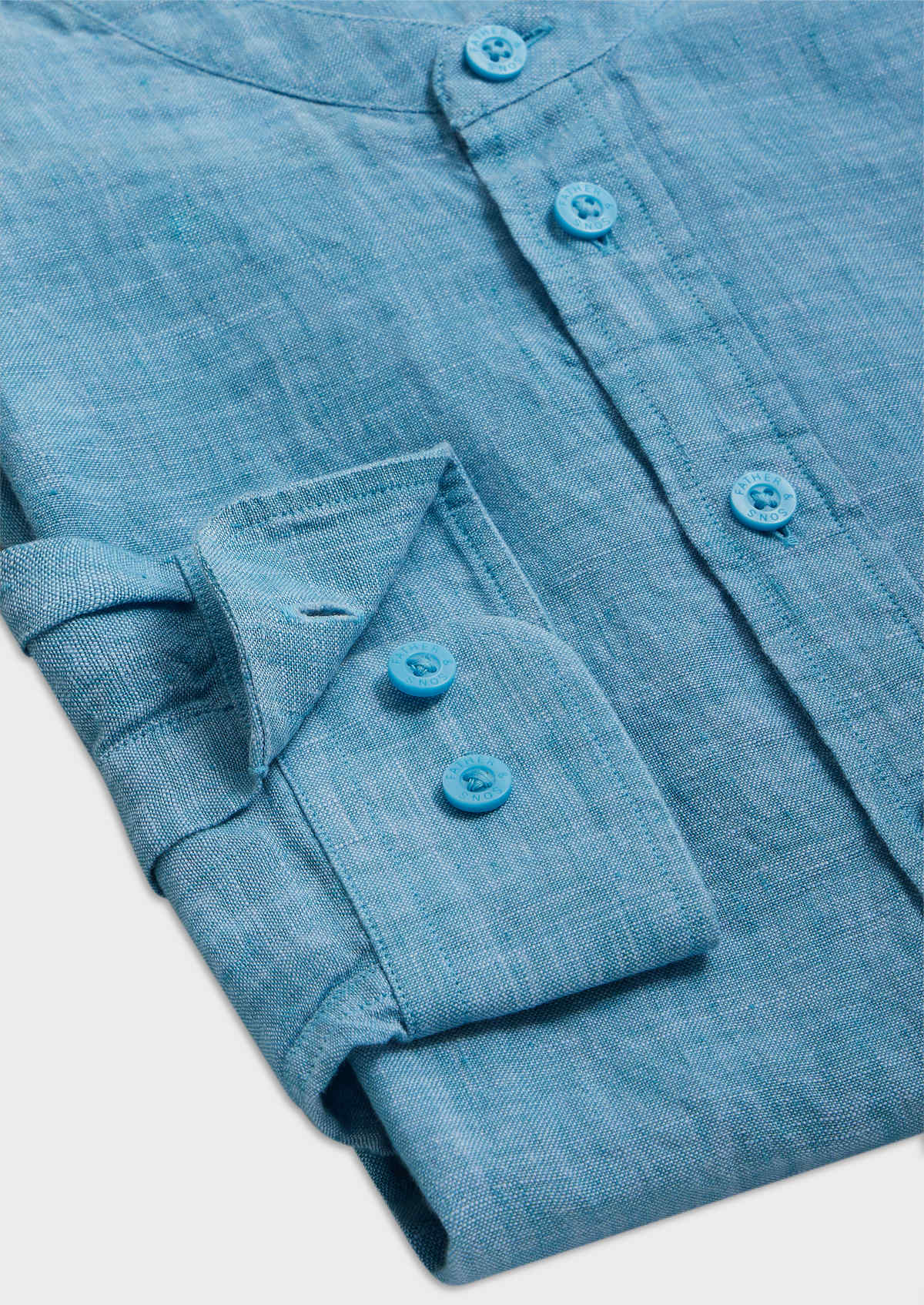 Chemise sport Slim en lin uni bleu turquin à col officier