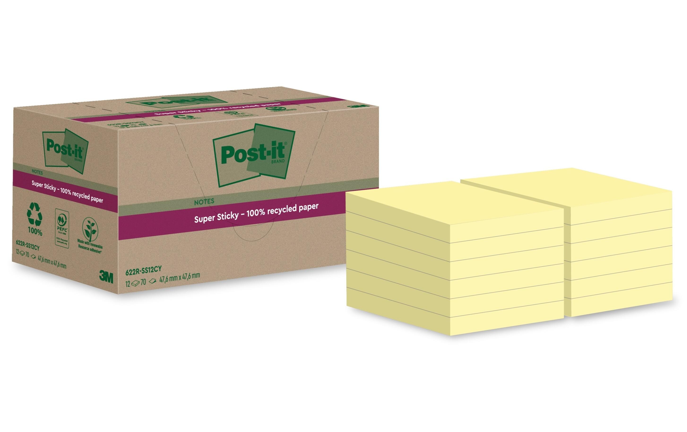 Notizzettel Super Sticky Recycling, Gelb, 12 BlöckeNotizblöcke für alle Gelegenheiten