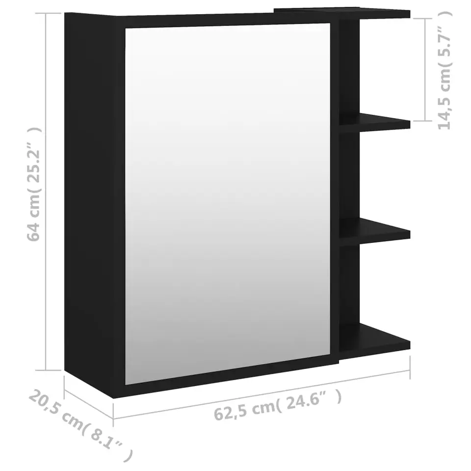 vidaXL - Spiegelkast - Zwart - Bewerkt hout