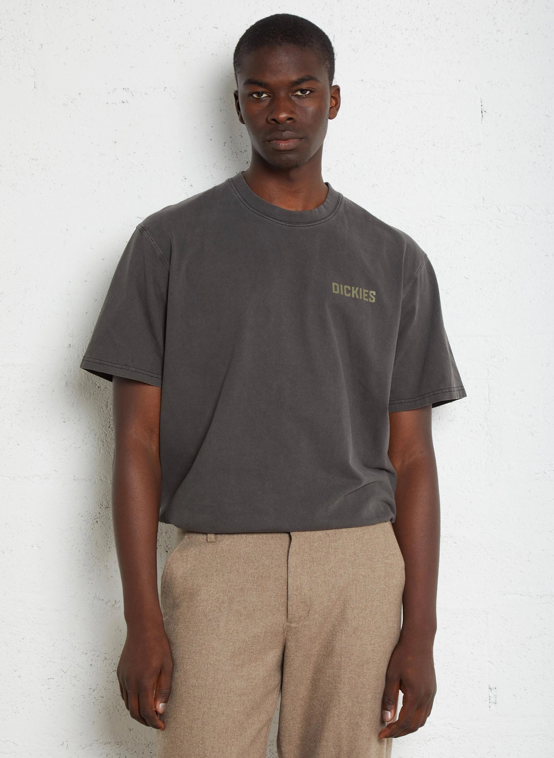 Tee-shirt droit col rond sérigraphié en coton | Noir