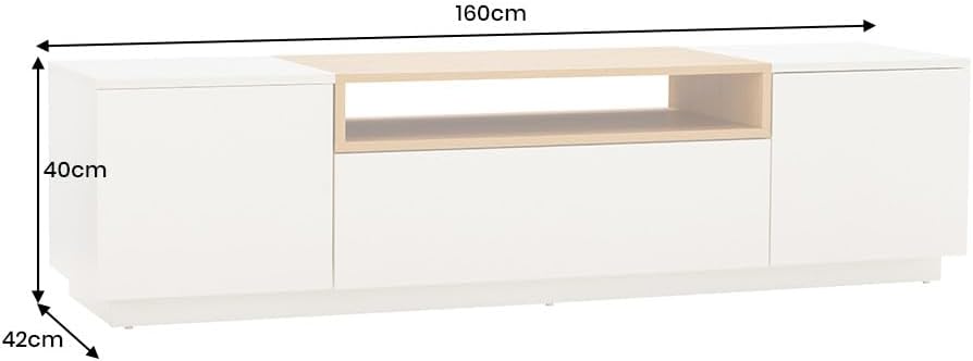Riess Ambiente Modernes TV-Board LOFT - 160cm - weiß - DREI Fächer mit Schublade Lowboard Kommode Eichen-Design